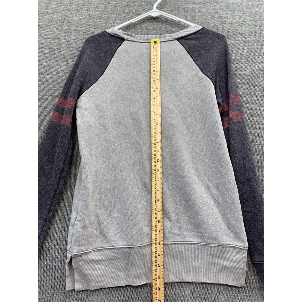 Maurices Sweatshirt Womens Small Gray Varsity Stripe Fleece Lined Raglan Sleeve - Picture 10 of 10